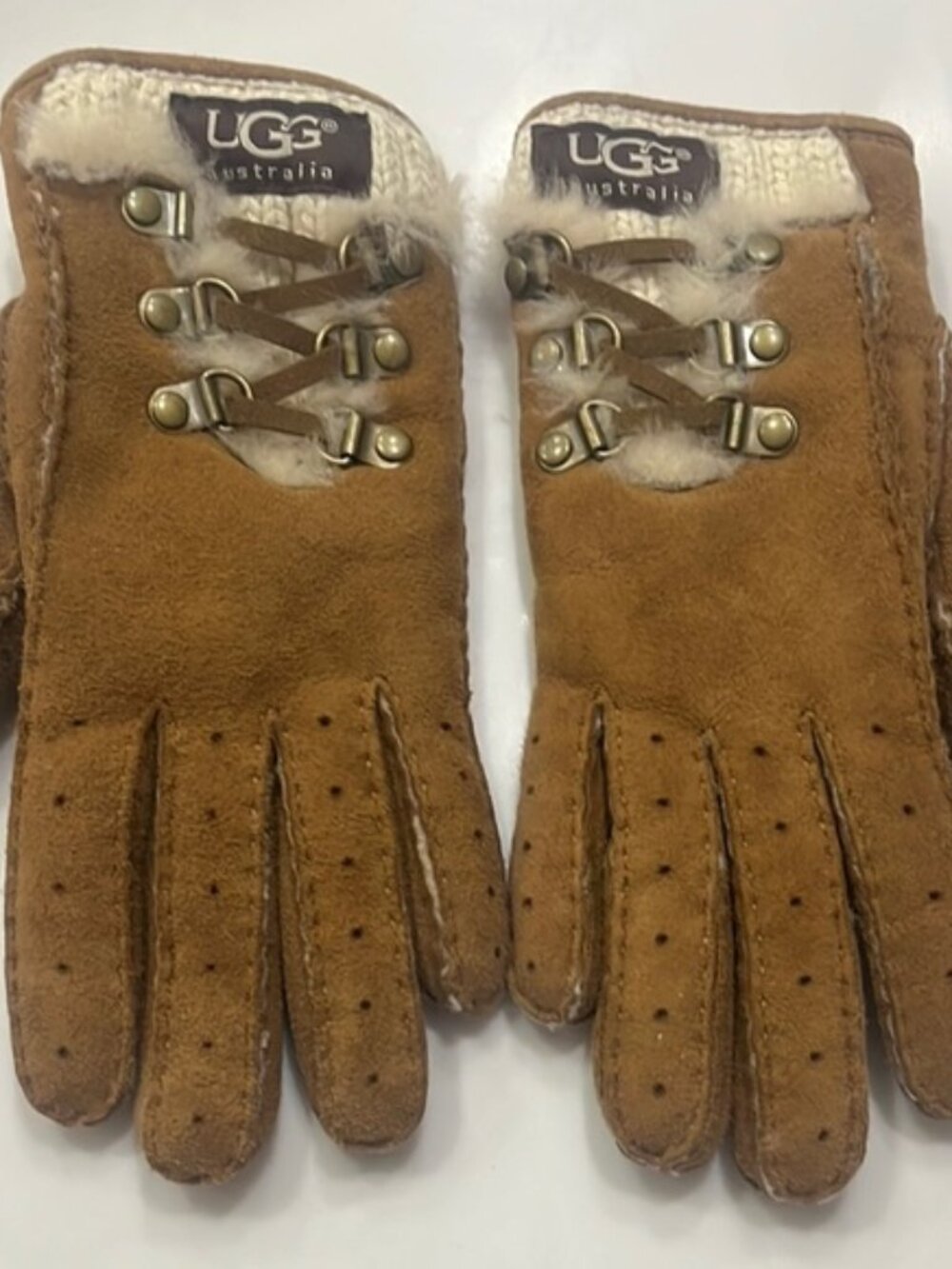 UGG Brown Suede Gloves with Shearling Lining